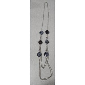 Silver Chain With Black Blue Stones Multi Strand Infinity Necklace